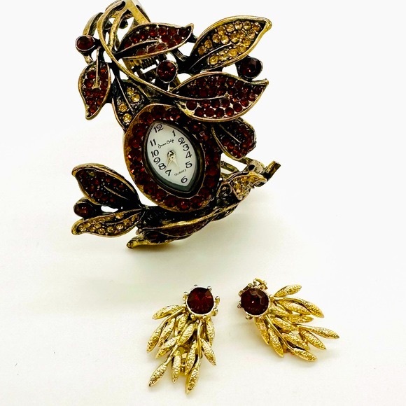 Rhinestone Watch Bracelet & Topaz Earrings - Picture 12 of 14